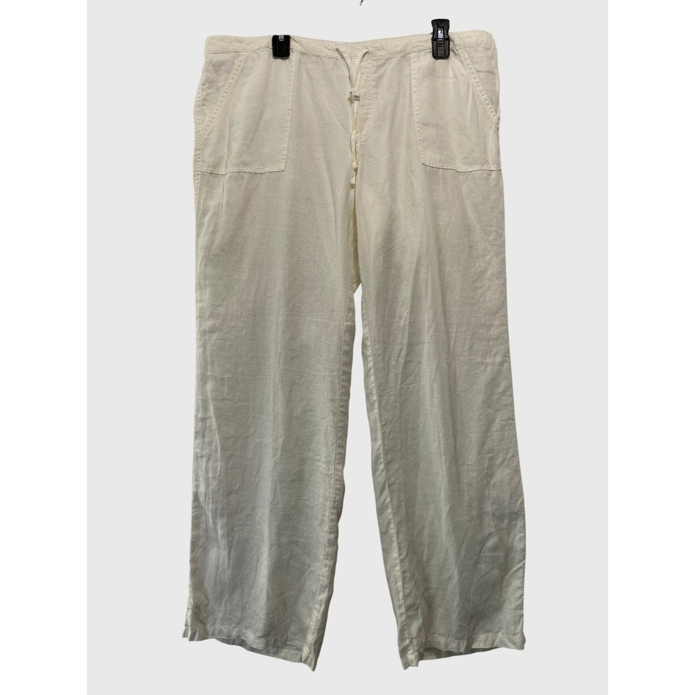 London Jean Linen Pants Womens XL White Wide Leg Drawstring Casual Summer Mid Ri
